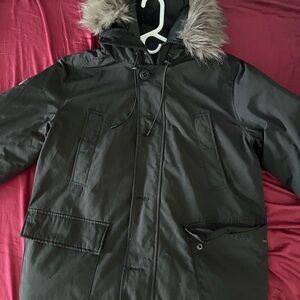 Superdry Black Jacket with Faux Fur Trim